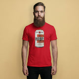 Man wearing Fist City Ale T-Shirt featuring bold design, celebrating Fisting Kink Pride in a vintage beer can style.
