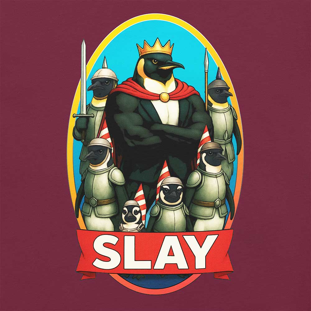 SLAY Kingdom Penguin Protest Tee – Anti-Tariff Political Humor T-Shirt