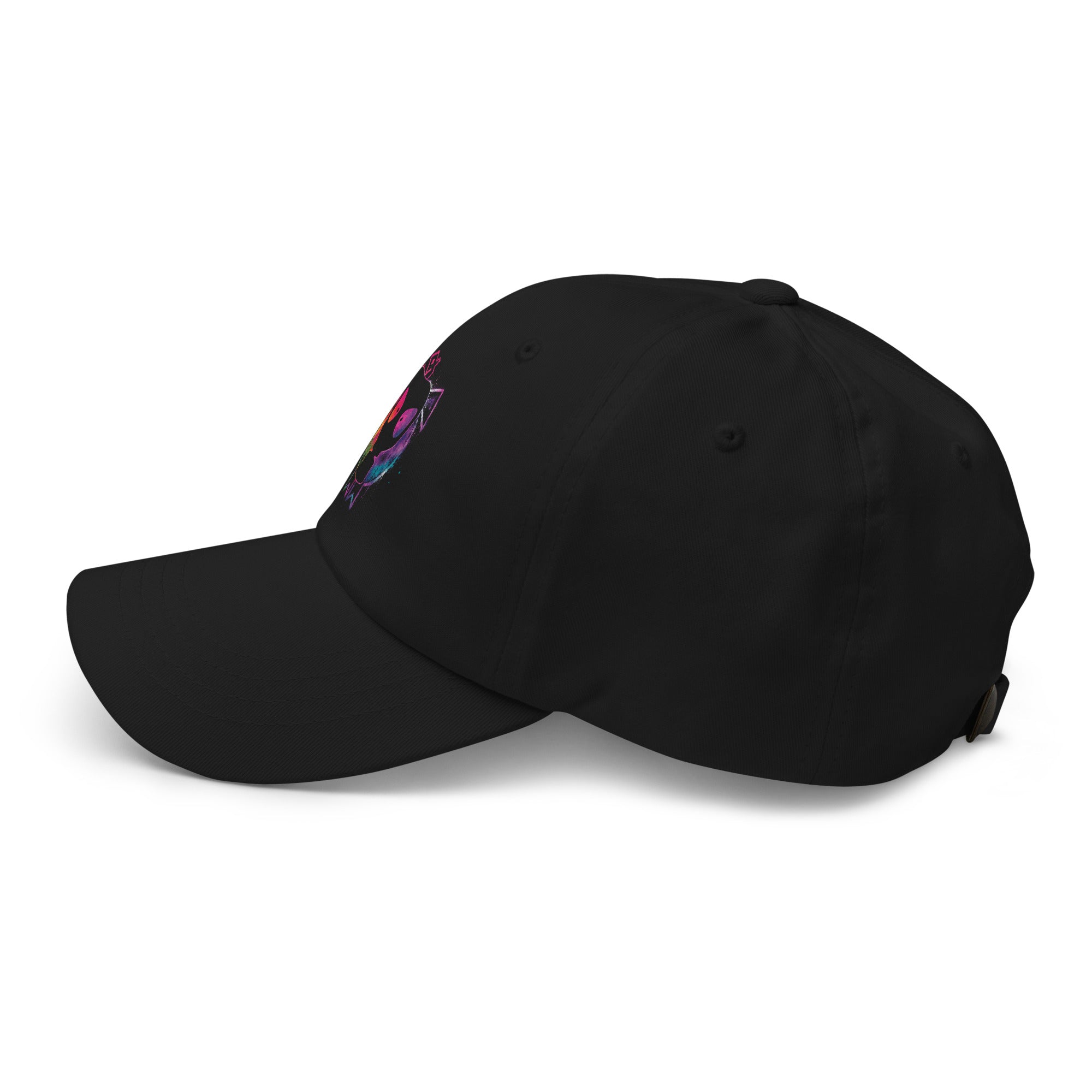 Pride Pig Cap – left side view, black dad hat with Pride graphic