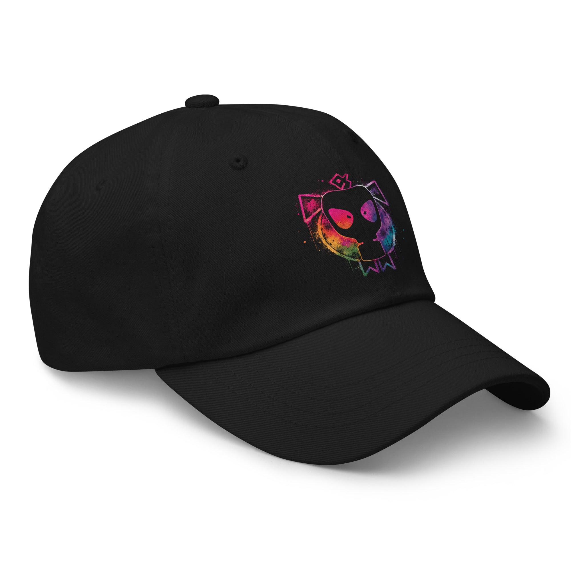 Pride Pig Cap – right front angle view, black Gay Pride printed hat