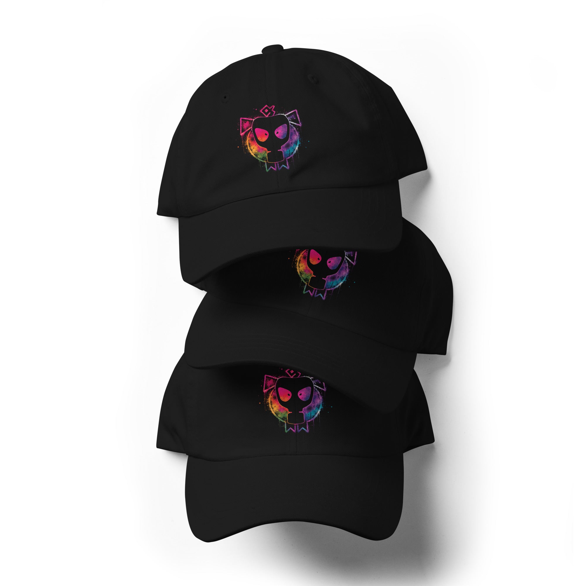 Stack of 3 Pride Pig Caps – front view close-up showing printed graphic detail