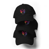 Stack of 3 Pride Pig Caps – front view close-up showing printed graphic detail