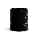 Happy Little Cum Dump black glossy ceramic mug with cartoon dumpster and tally marks graphic - Backroom Gear