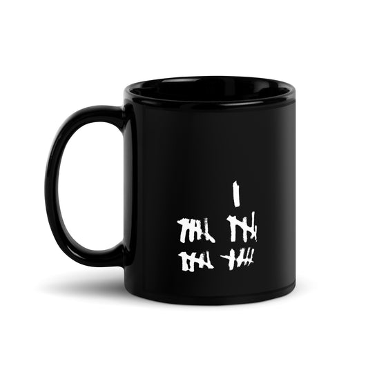Happy Little Cum Dump black glossy ceramic mug with tally marks graphic - Backroom Gear