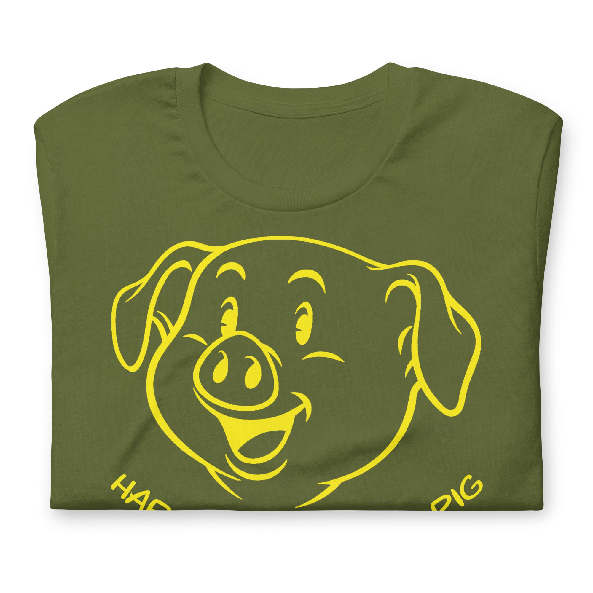 Folded olive Happy Little Piss Pig t-shirt - watersports kink pride LGBTQ+ tee by BackRoomGear
