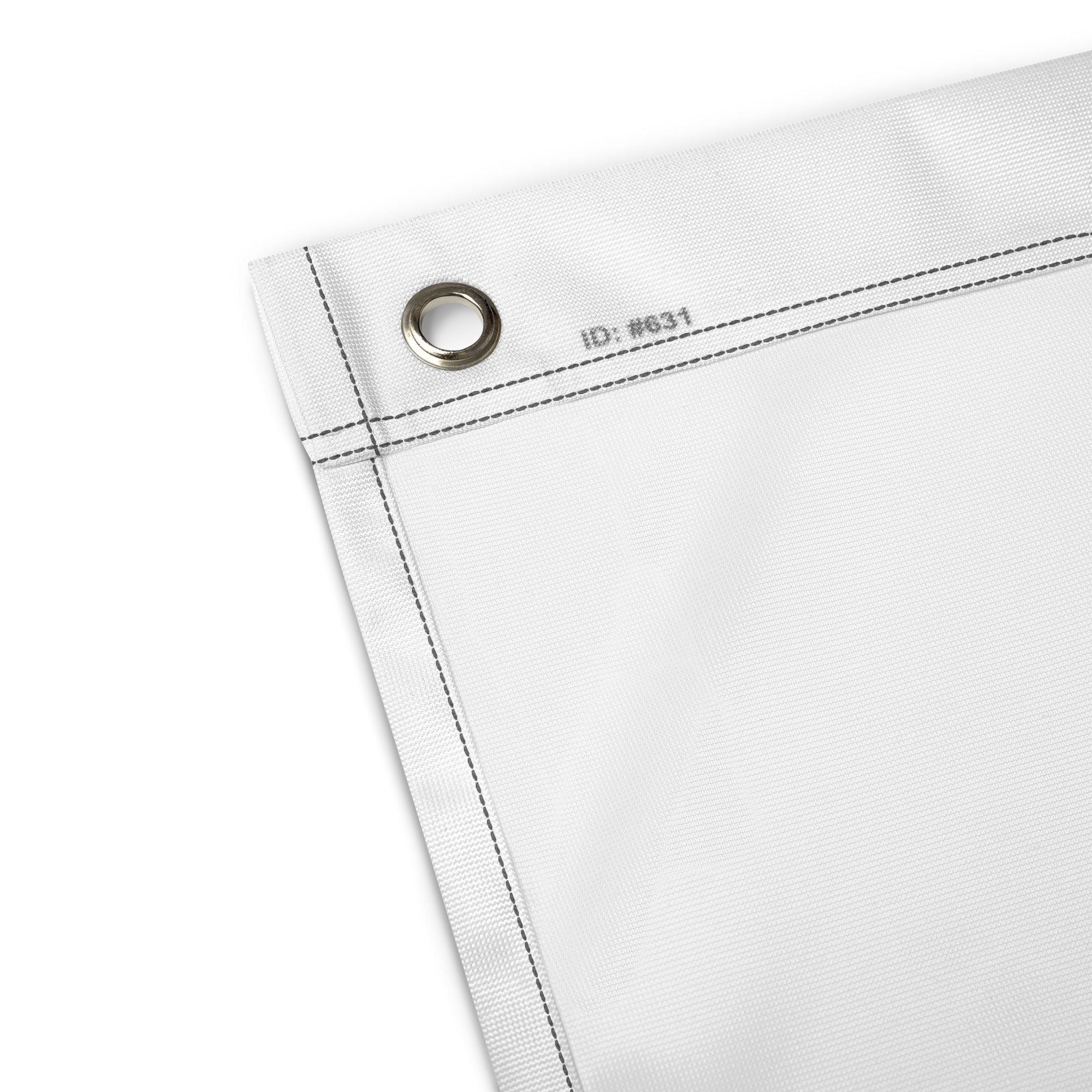 Close-up of a silver grommet and double-stitched white corner on the reverse of the Pup Pride Flag.