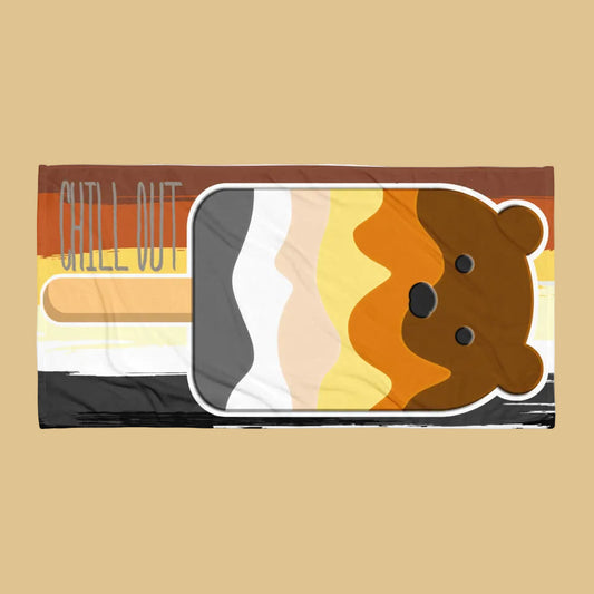 beach towel with a popsicle bear design. The towel features bear pride colors - Bear Popsicle beach towel - gay bear pride summer towel by BackRoomGear