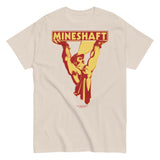 Natural colored t-shirt with 'MINESHAFT' graphic design on a white background - Retro LGBTQ+ pride t-shirts US UK – Gay pride shirts collection – Made-to-order gay apparel