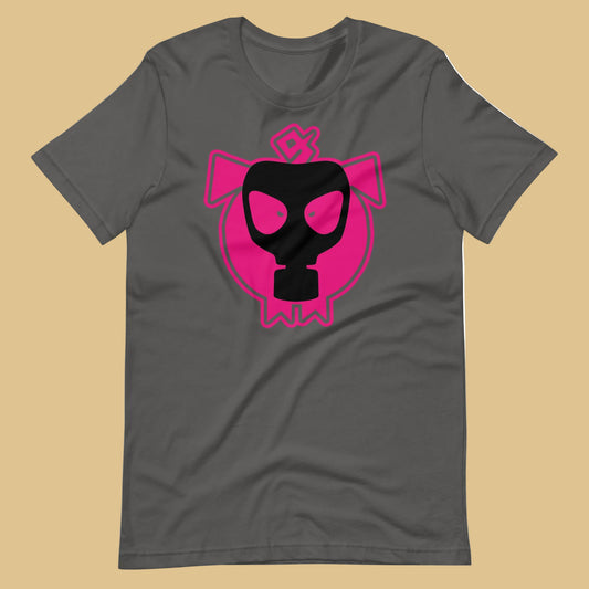 Asphalt grey gas mask pig t-shirt - rubber kink pride LGBTQ+ apparel by BackRoom Gear