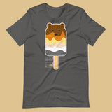 Asphalt t-shirt with a bear popsicle graphic on a beige background - Bear Paddle Pop T-Shirt – Gay Bear Pride Flag Parody Tee – LGBTQ+ pride t-shirts US UK – Gay pride shirts collection – Made-to-order gay apparel