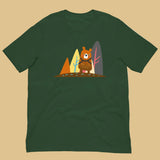 Bear-in-the-woods-Forest-green T-Shirt-Flat Backroom-Gear - Wild Leather Bear Pride T-Shirt – Gay Bear Flag Tee – LGBTQ+ pride t-shirts US UK – Gay pride shirts collection – Made-to-order gay apparel