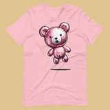 Pink t-shirt with a bear balloon design with the words "BLOW ME" on a beige background - Berry pink Blow Me Bear t-shirt - funny gay pride balloon tee by BackRoom Gear