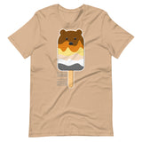 Tan beige t-shirt with a bear popsicle graphic on a white background - Bear Paddle Pop T-Shirt – Gay Bear Pride Flag Parody Tee – LGBTQ+ pride t-shirts US UK – Gay pride shirts collection – Made-to-order gay apparel