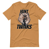 Toast beige shirt with a bear chomping on a jock strap graphic - Hunt Twinks t-shirt - gay bear daddy pride tee by BackRoom Gear