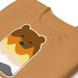 Toast color Paddle Pop design close-up detail t-shirt with a bear popsicle graphic on a white background - Bear Paddle Pop T-Shirt – Gay Bear Pride Flag Parody Tee – LGBTQ+ pride t-shirts US UK – Gay pride shirts collection – Made-to-order gay apparel