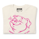 Folded Happy Little Pit Pig vintage white t-shirt front view with pit pig graphic - Backroom Gear