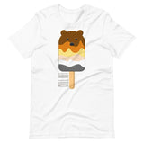 White t-shirt with a bear popsicle graphic on a white background - Bear Paddle Pop T-Shirt – Gay Bear Pride Flag Parody Tee – LGBTQ+ pride t-shirts US UK – Gay pride shirts collection – Made-to-order gay apparel