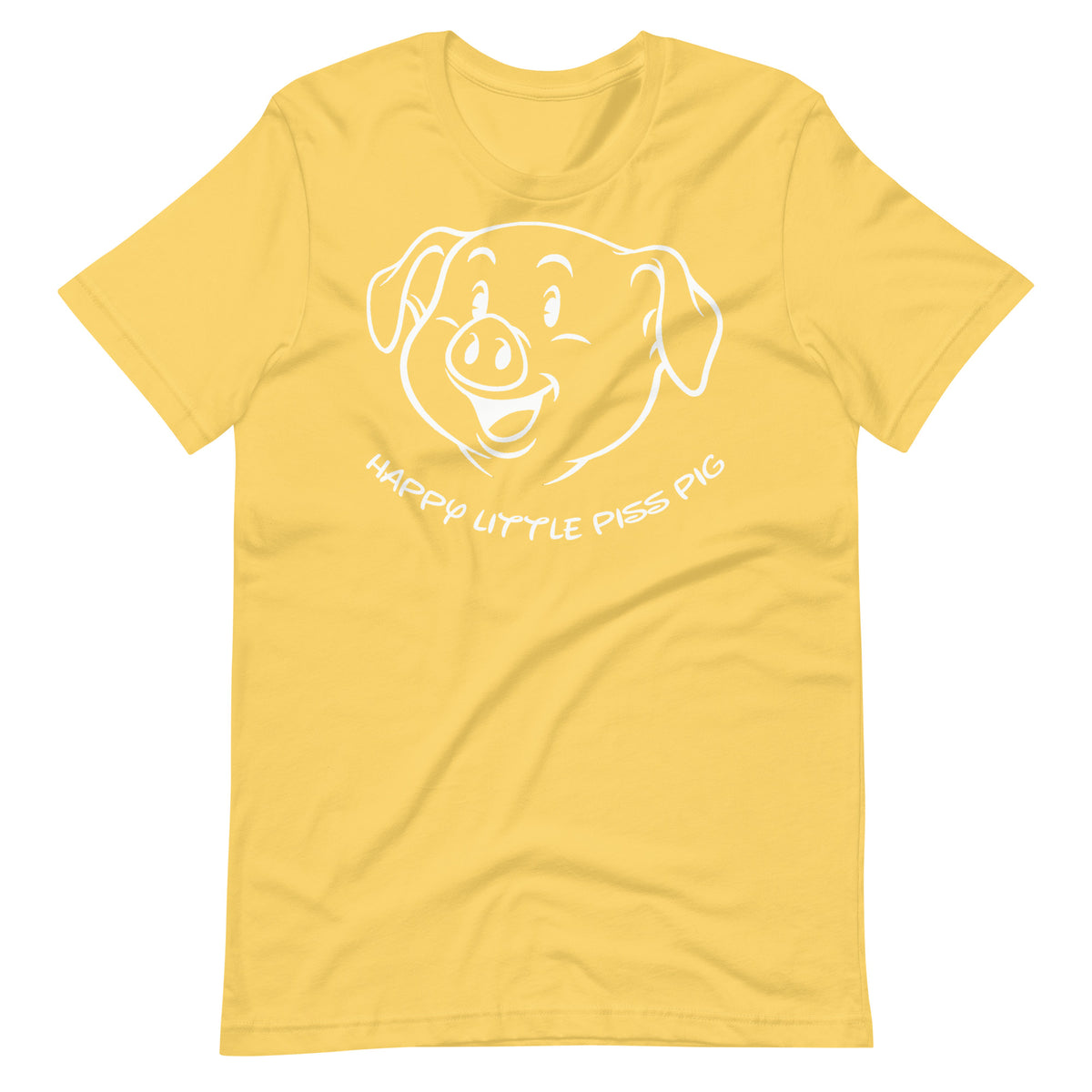 Yellow Happy Little Piss Pig t-shirt - watersports kink pride LGBTQ+ tee by BackRoom Gear