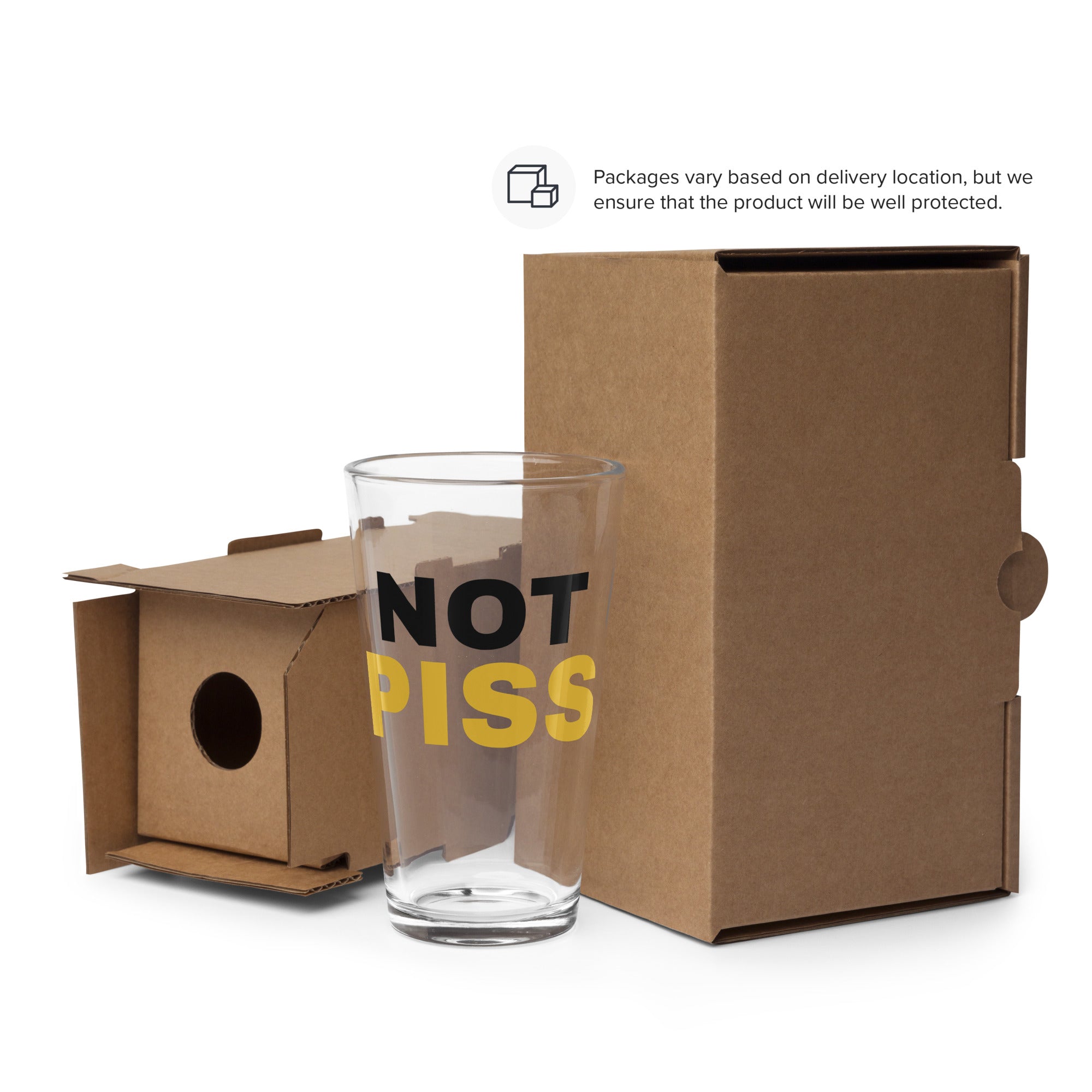 package box for the NOT PISS pint glass - watersports kink pride LGBTQ+ glass by BackRoomGear